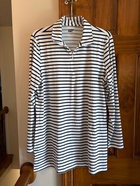 Lands' End White and Navy Striped Swim Tunic Coverup